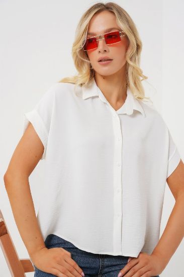 Oversize Kısa Kol Gömlek 20322 - Beyaz resmi